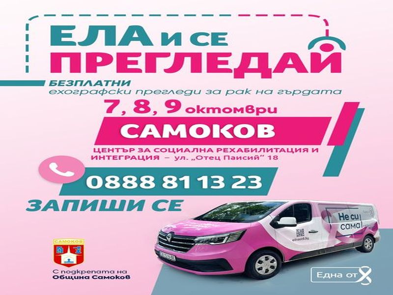 Фондация „Нана Гладуиш – Една от 8“, ще посети нашия град със своята програма „Ела и се прегледай“